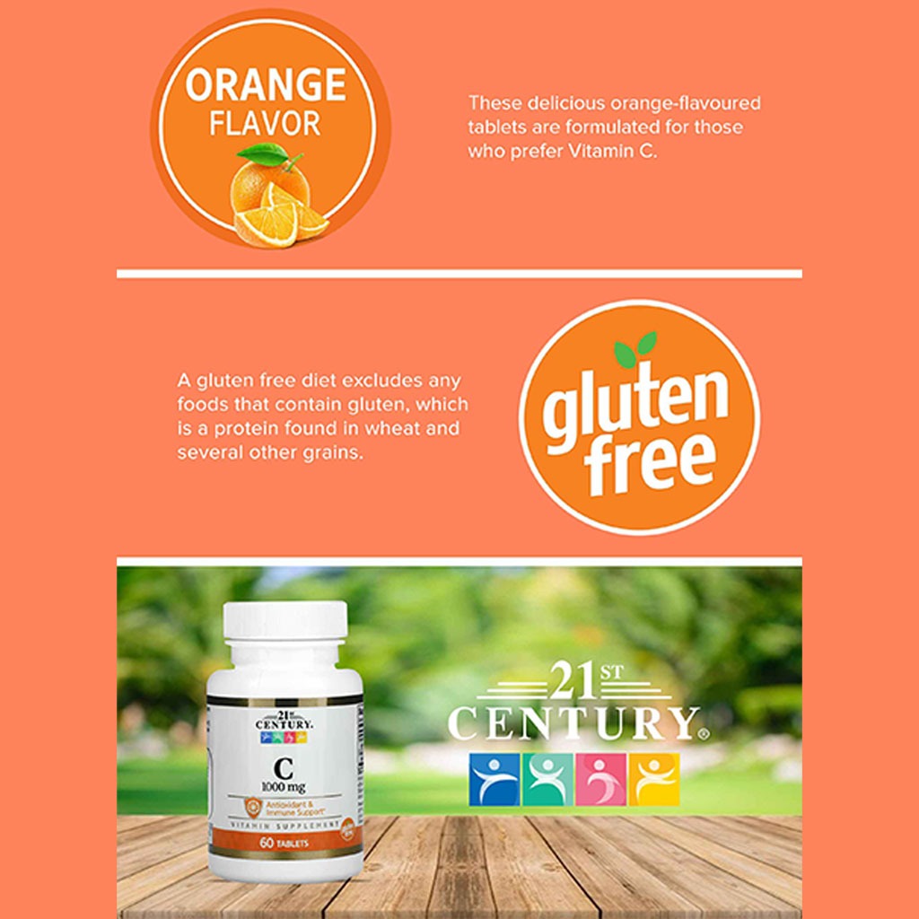 21st Century Vitamin C 1000mg Tablets For Antioxidant & Immunity Support, Pack of 60's
