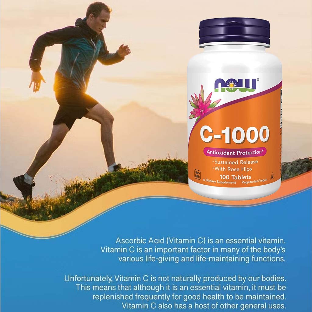 Now Vitamin C 1000mg Sustained Release Tablets With Rose Hips For Antioxidant Protection & Immune Support, Pack of 100's