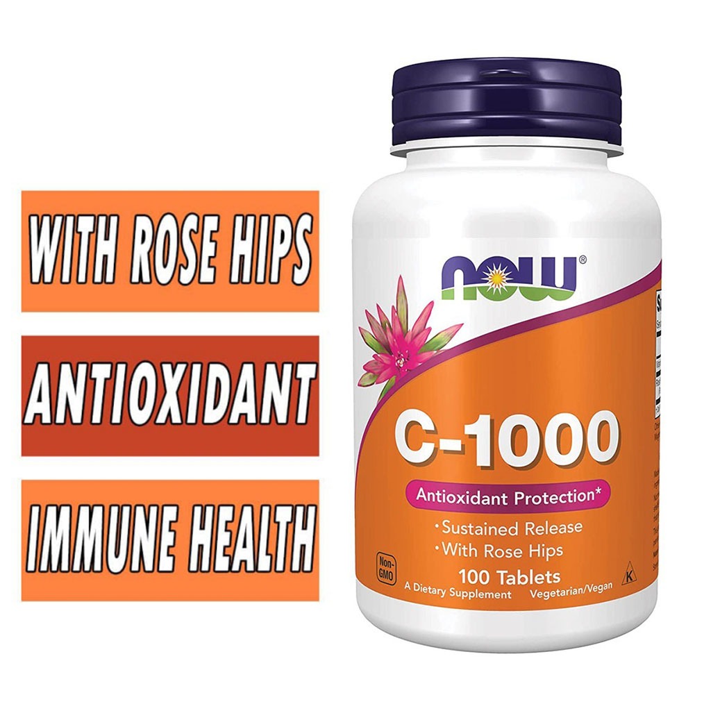 Now Vitamin C 1000mg Sustained Release Tablets With Rose Hips For Antioxidant Protection & Immune Support, Pack of 100's