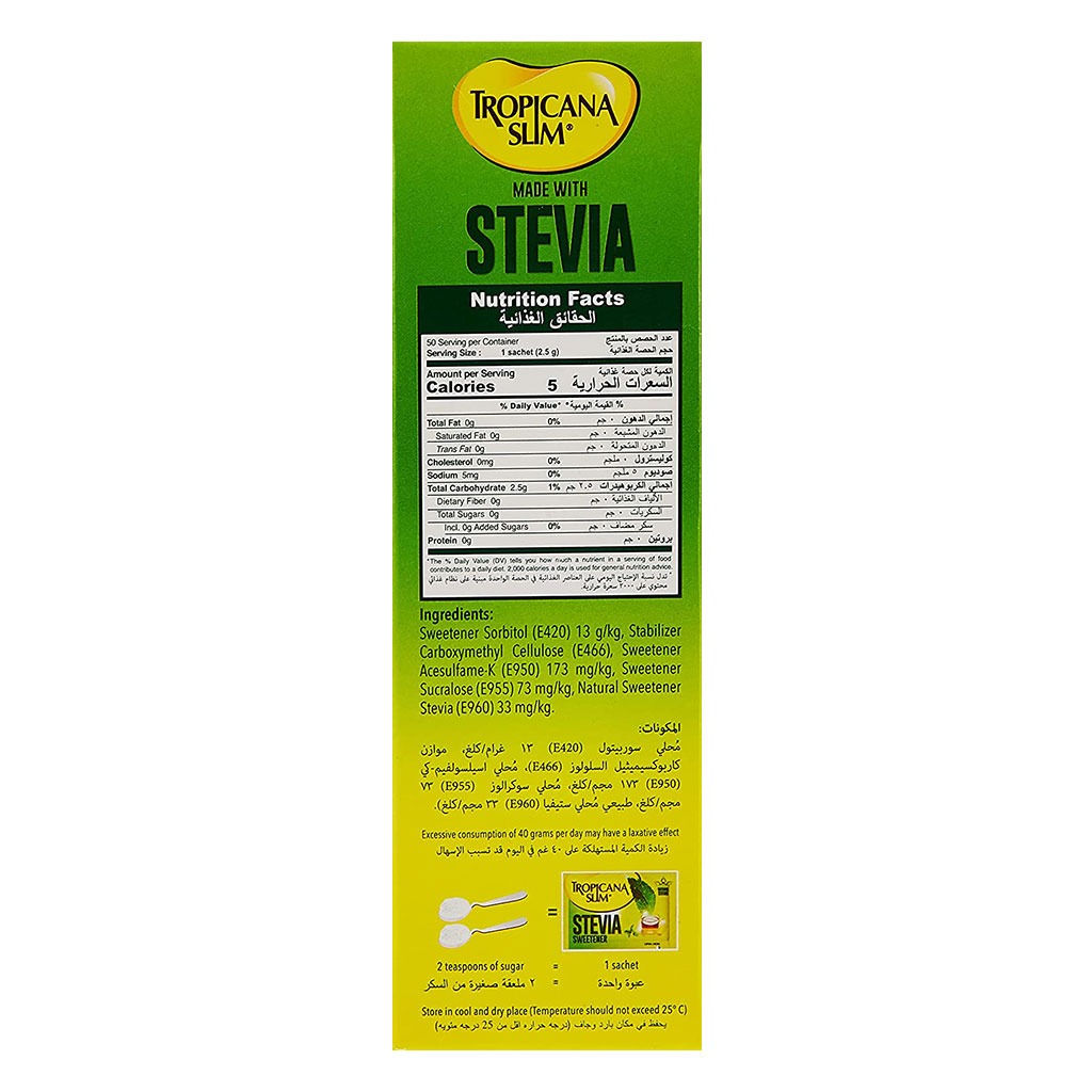 Tropicana Slim Made With Stevia Sweetener Sachets 2.5 g 50's