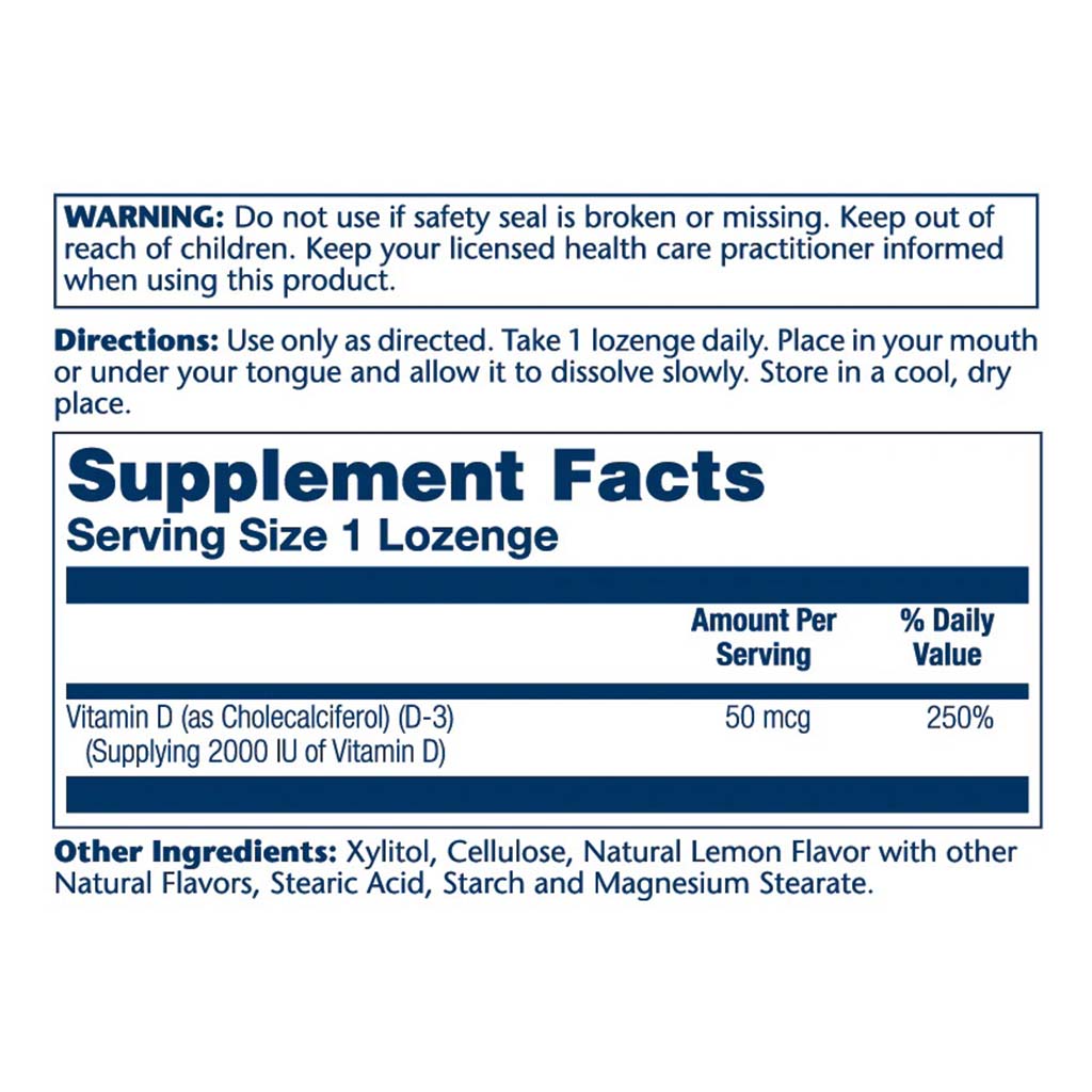 Solaray Vitamin D3 2000IU Lozenges For Bone Strength, Pack of 60's