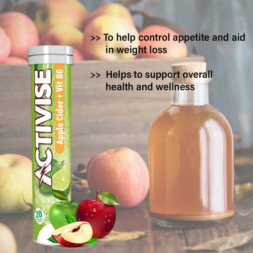 Activise Apple Cider Vinegar plus Vitamin B6 Effervescent Tablets, Citrus Flavor, Pack of 20's