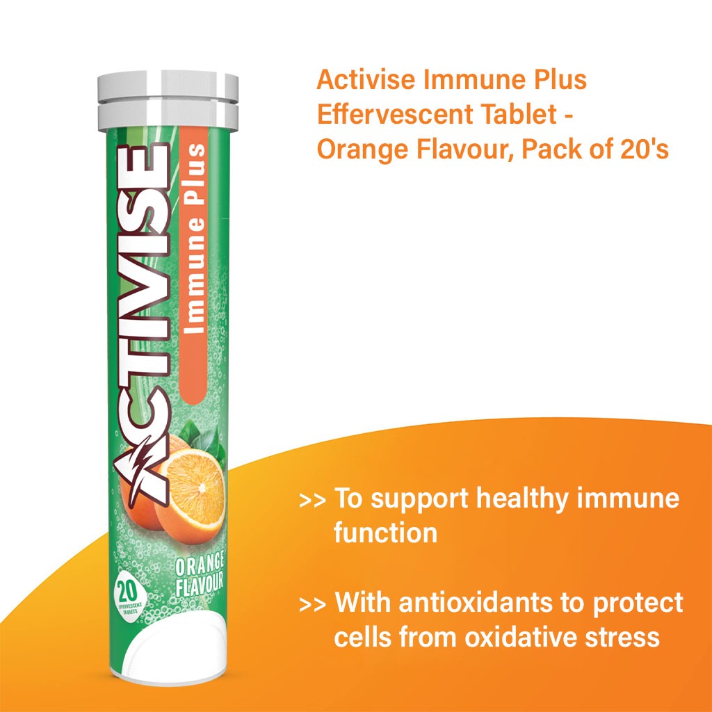 Activise Immune Plus Effervescent Tablets, Orange Flavour, Pack of 20's