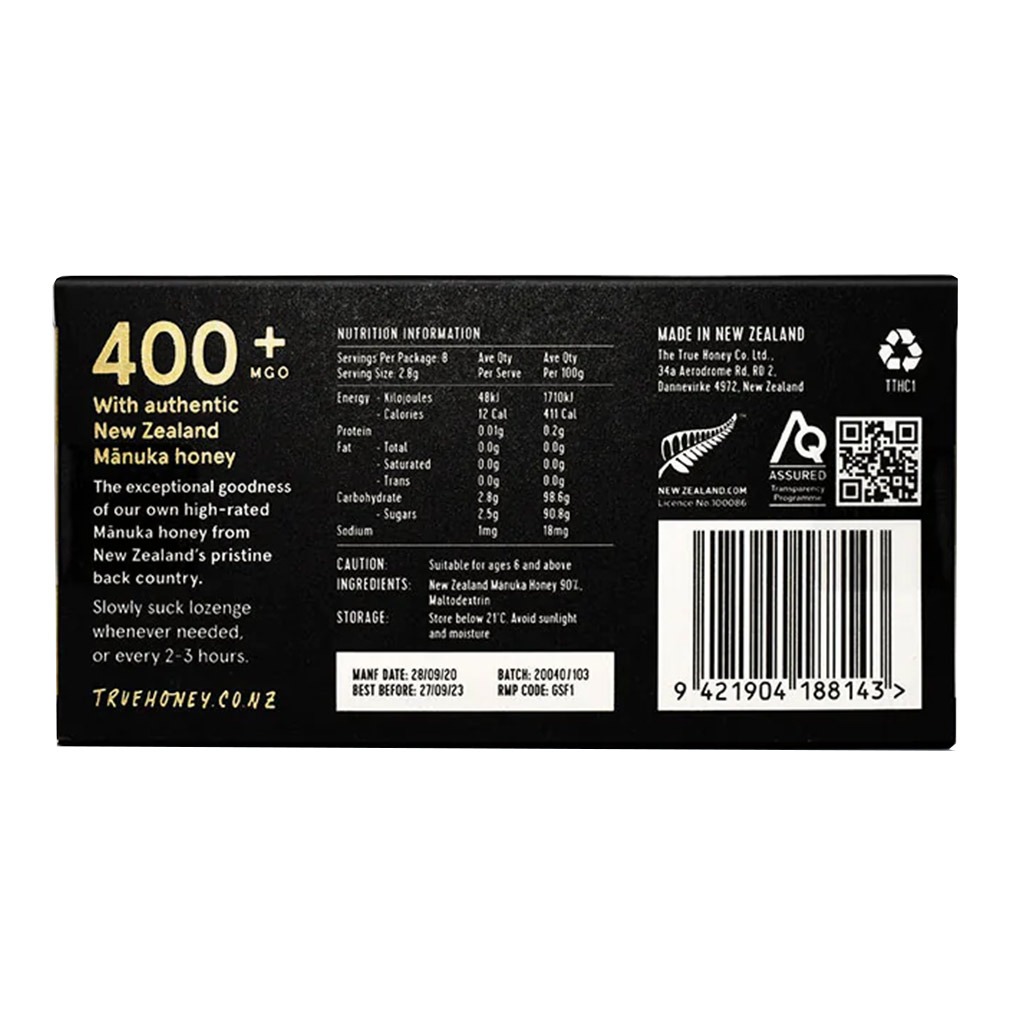 The True Honey Co. 400+ MGO 13+ UMF™ Manuka Honey Lozenges 2.8 g, 8's