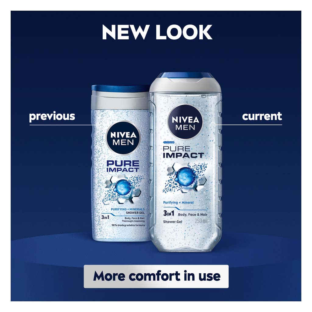 Nivea Men Pure Impact 3 in 1 Face, Body & Hair Shower Gel 250ml