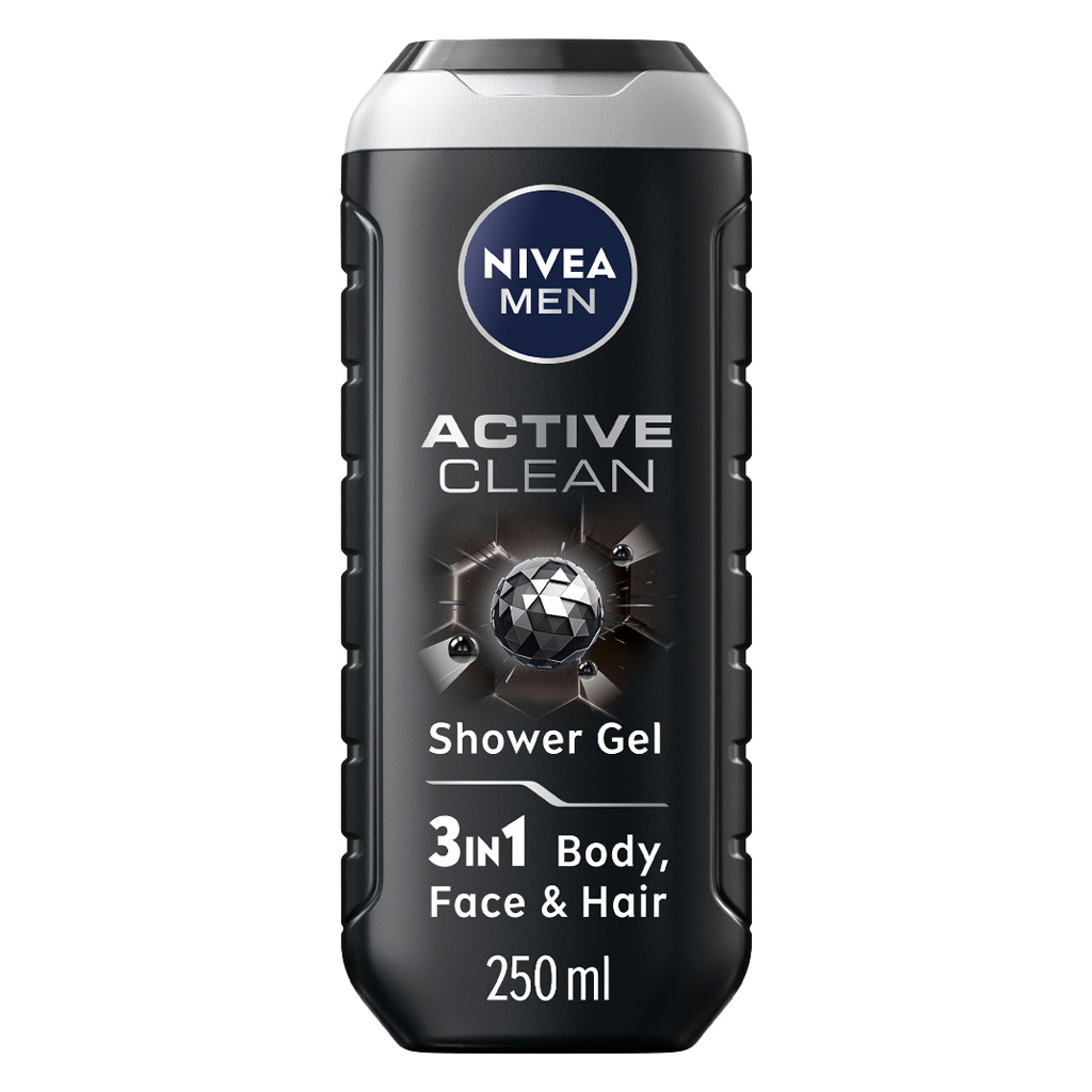 Nivea Men Active Clean 3in1 Body, Face & Hair Shower Gel 250ml