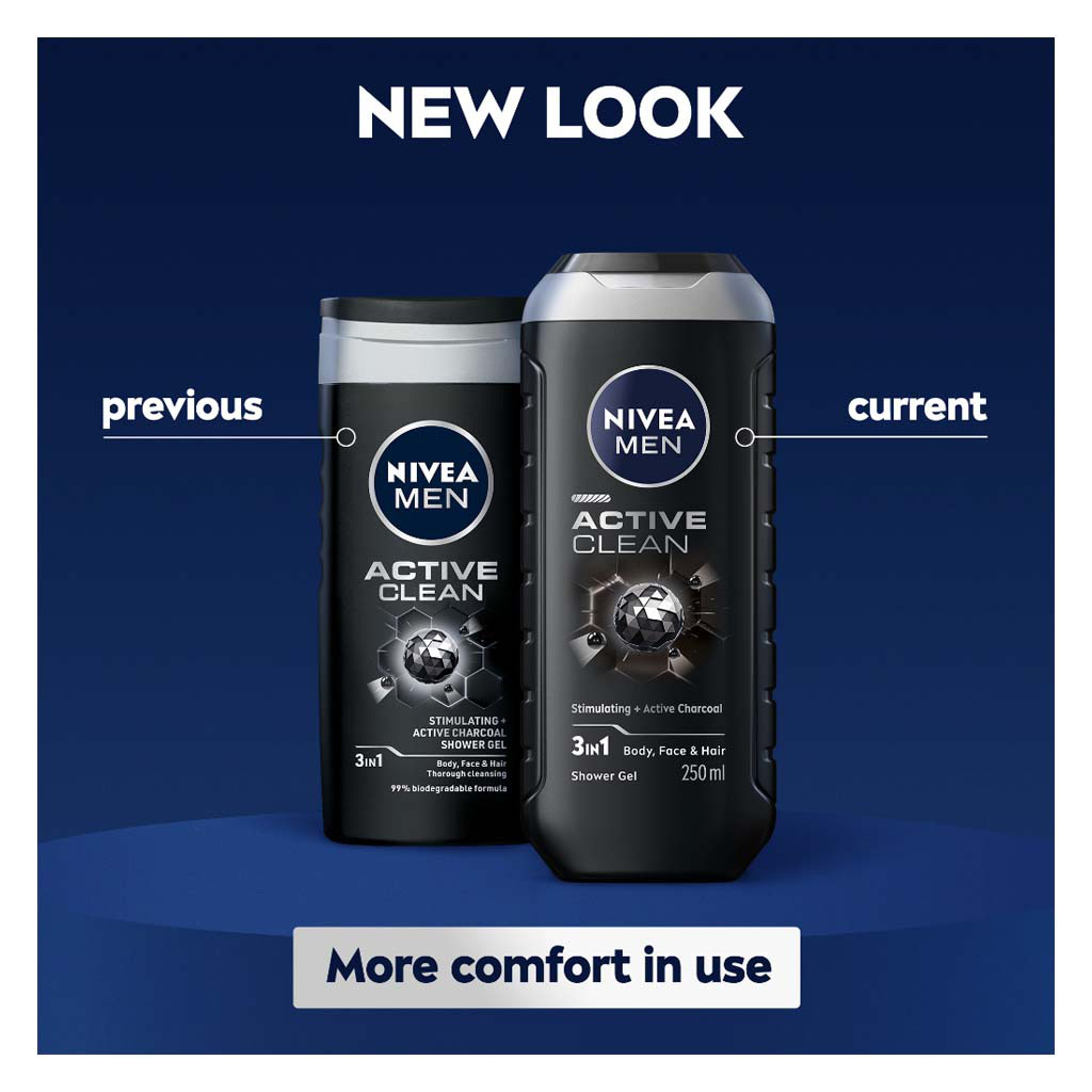 Nivea Men Active Clean 3in1 Body, Face & Hair Shower Gel 250ml