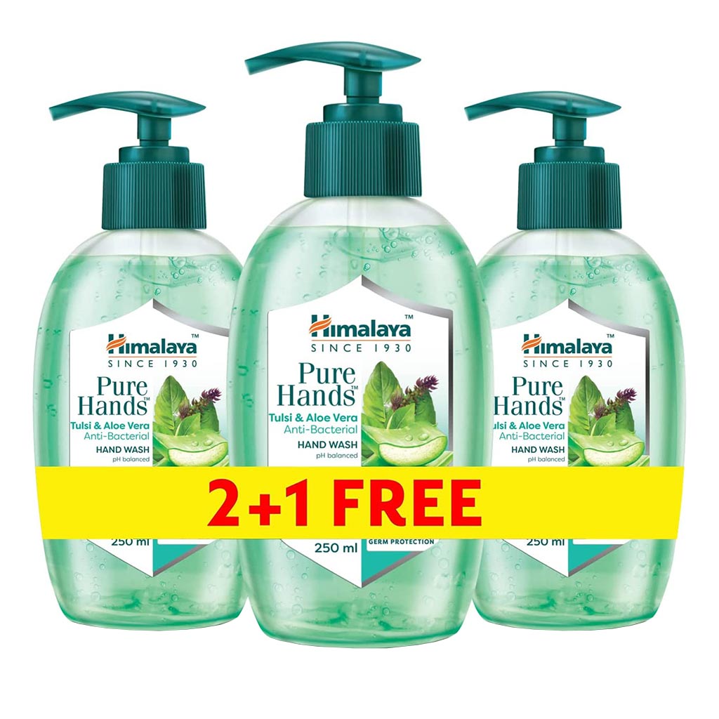 Himalaya Pure Hands Tulsi & Aloe Vera Antibacterial Hand Wash 250 mL 2+1 PROMO PACK