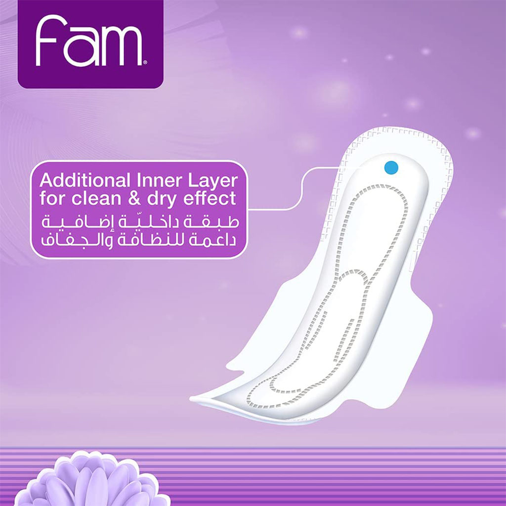 Fam Classic Maxi Thick Natural Cotton Feel Sanitary Pads With Wings, Pack of 50 x 4’s