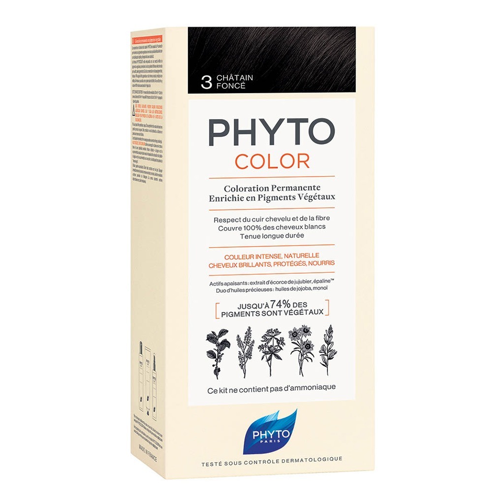 Phyto Phytocolor 3 Dark Brown Natural Permanent Hair Color Dye Cream for normal to dry hair