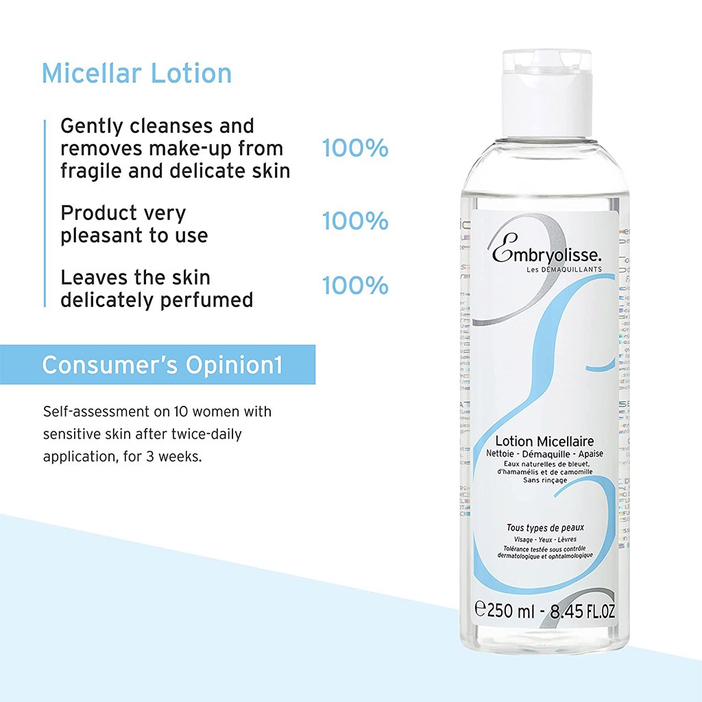 Embryolisse 3 In 1 Micellar Lotion For Make Up Removal & Cleansing 250 mL