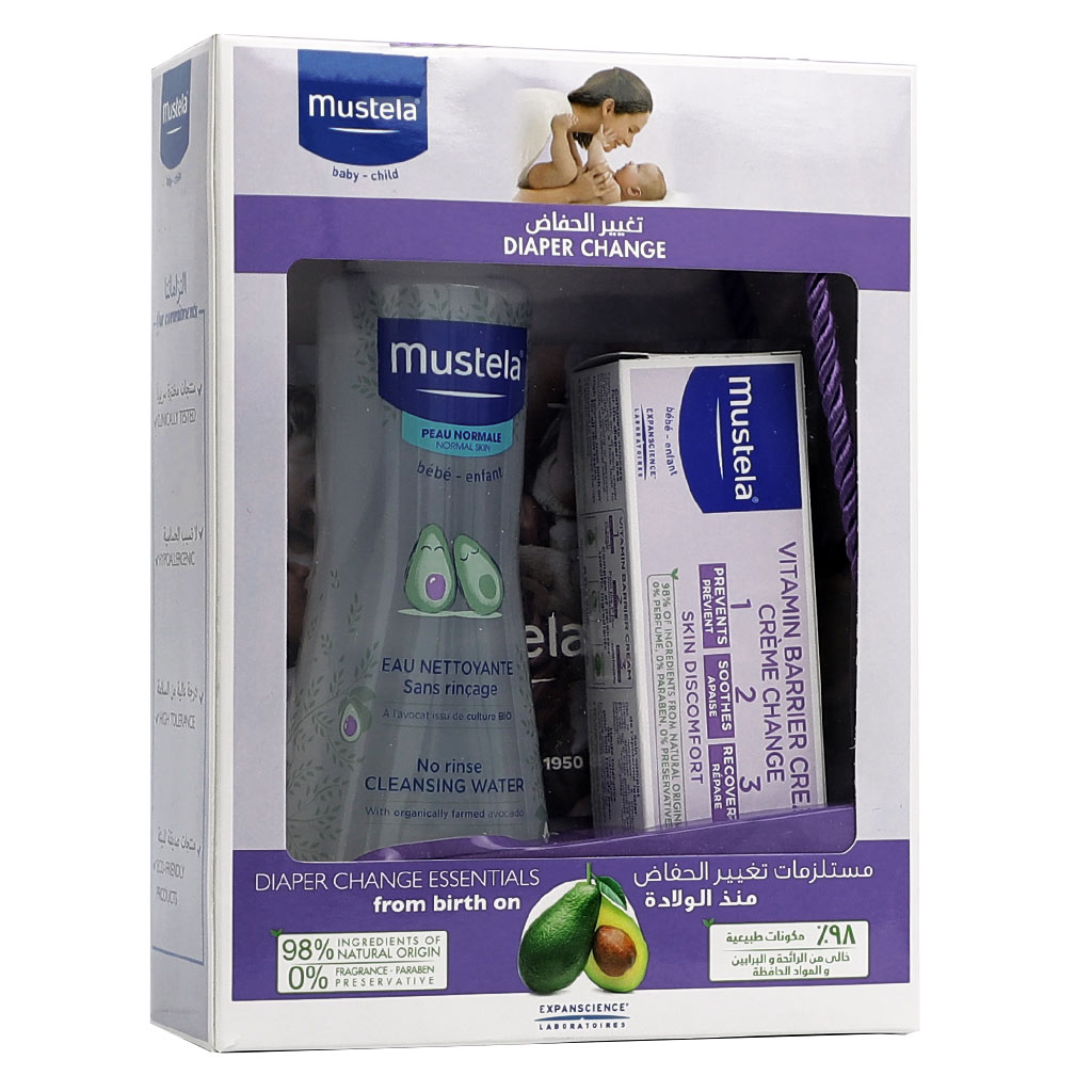 Mustela Baby Diaper Change Kit: Nappy Cream + No Rinse Cleansing Water