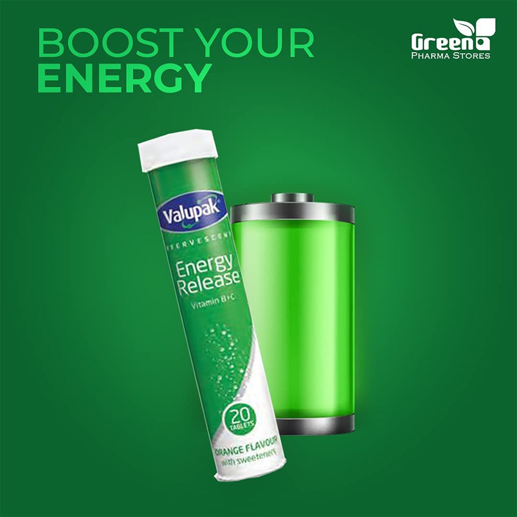 Valupak Energy Release Vitamin B & Vitamin C Effervescent Tablets, Pack of 20's