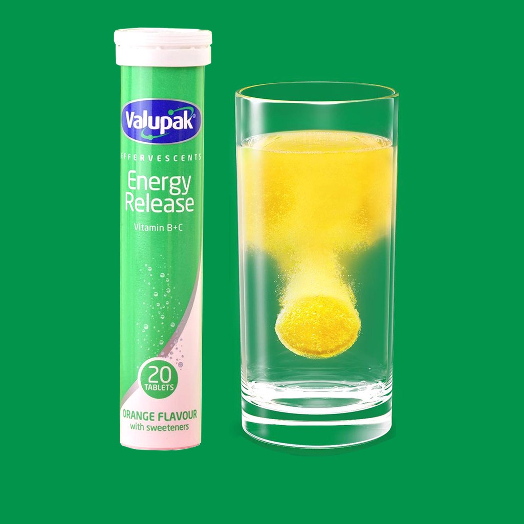 Valupak Energy Release Vitamin B & Vitamin C Effervescent Tablets, Pack of 20's