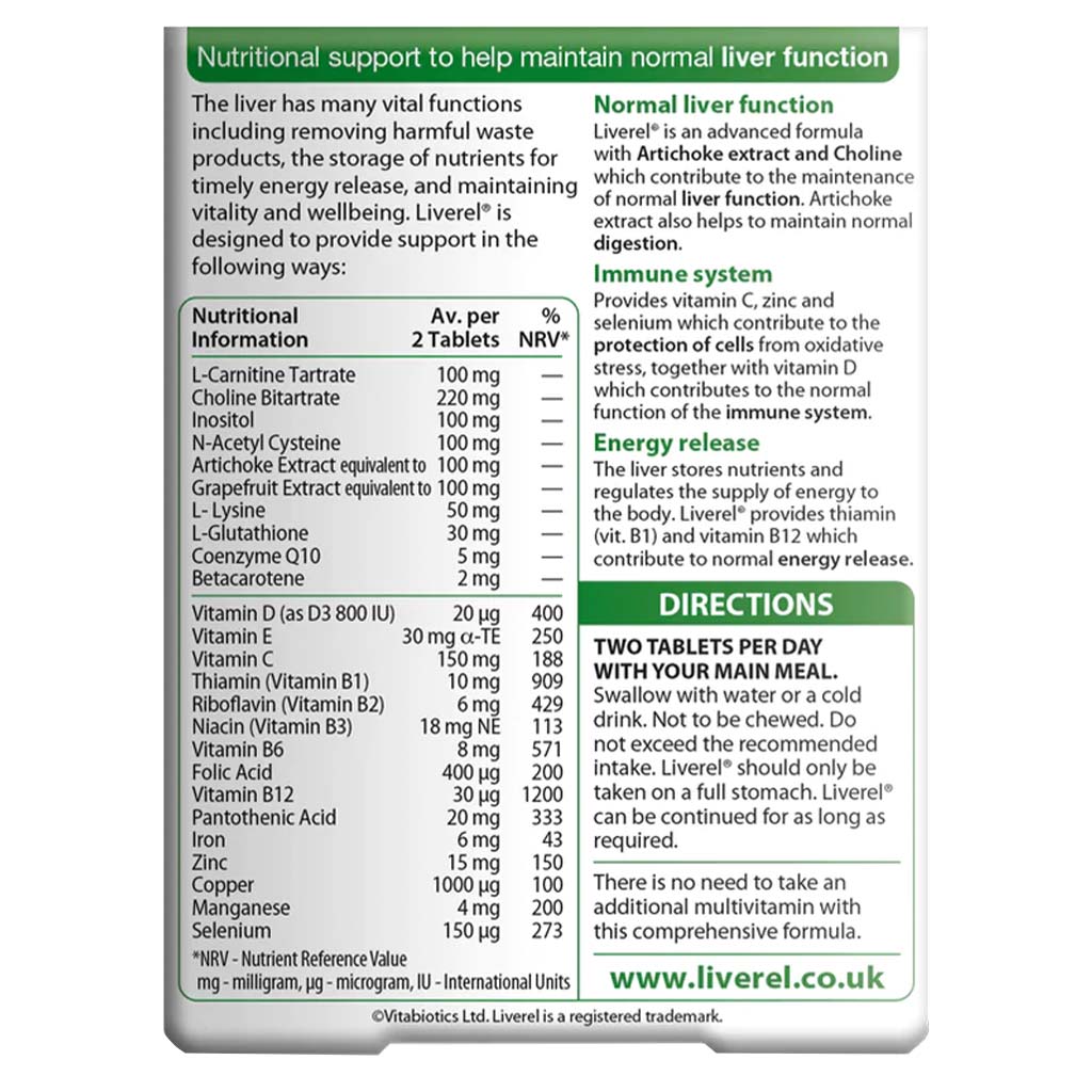 Vitabiotics Liverel Tablets With Vitamins, Minerals & Choline For Healthy Liver Function, Pack of 60's 