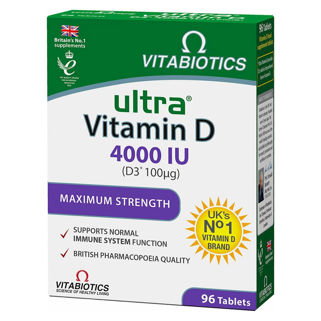 Vitabiotics Ultra Vitamin D3 4000IU Maximum Strength Tablets For Healthy Immune System, Pack of 96's