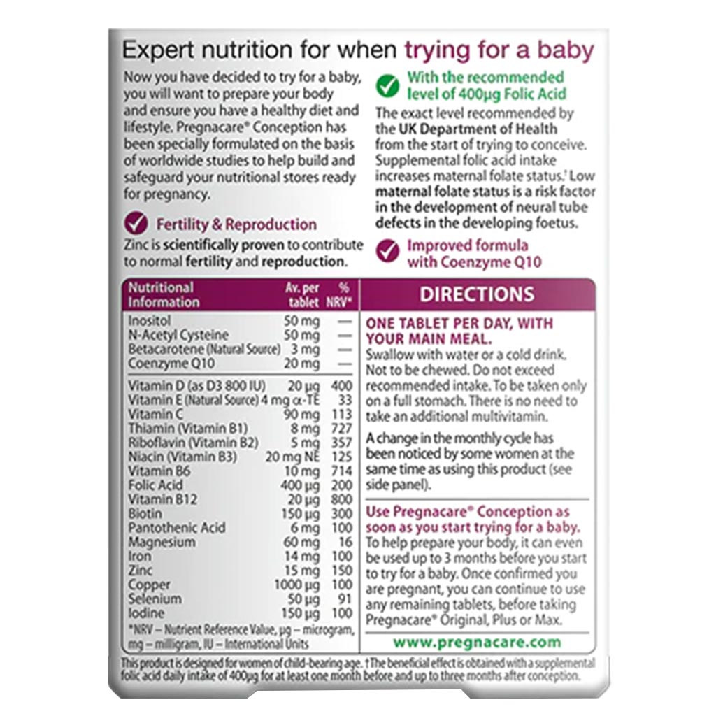 Vitabiotics Pregnacare Before Conception Prenatal Tablets With Folic Acid For Normal Fertility And Reproduction, Pack of 30's
