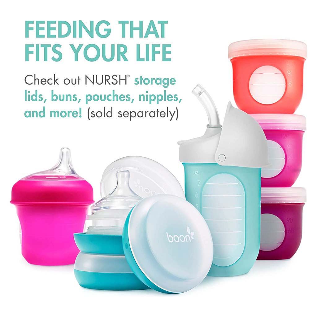 Boon Nursh Slow Flow Rate Baby Feeding Bottle 4 oz. For 0+ Months Baby, Monochrome, Pack of 3's