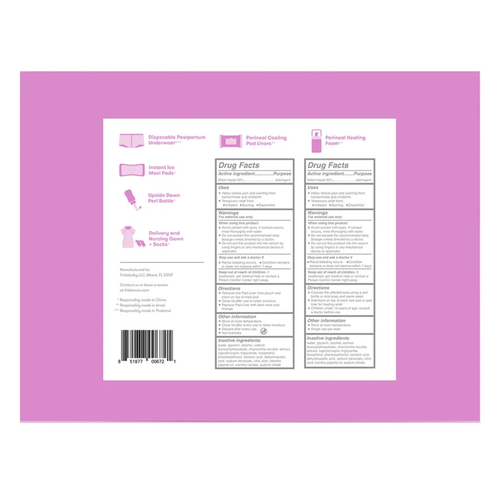 FridaMom Labor & Delivery + Postpartum Recovery Hospital Kit - 15 Piece Gift Set