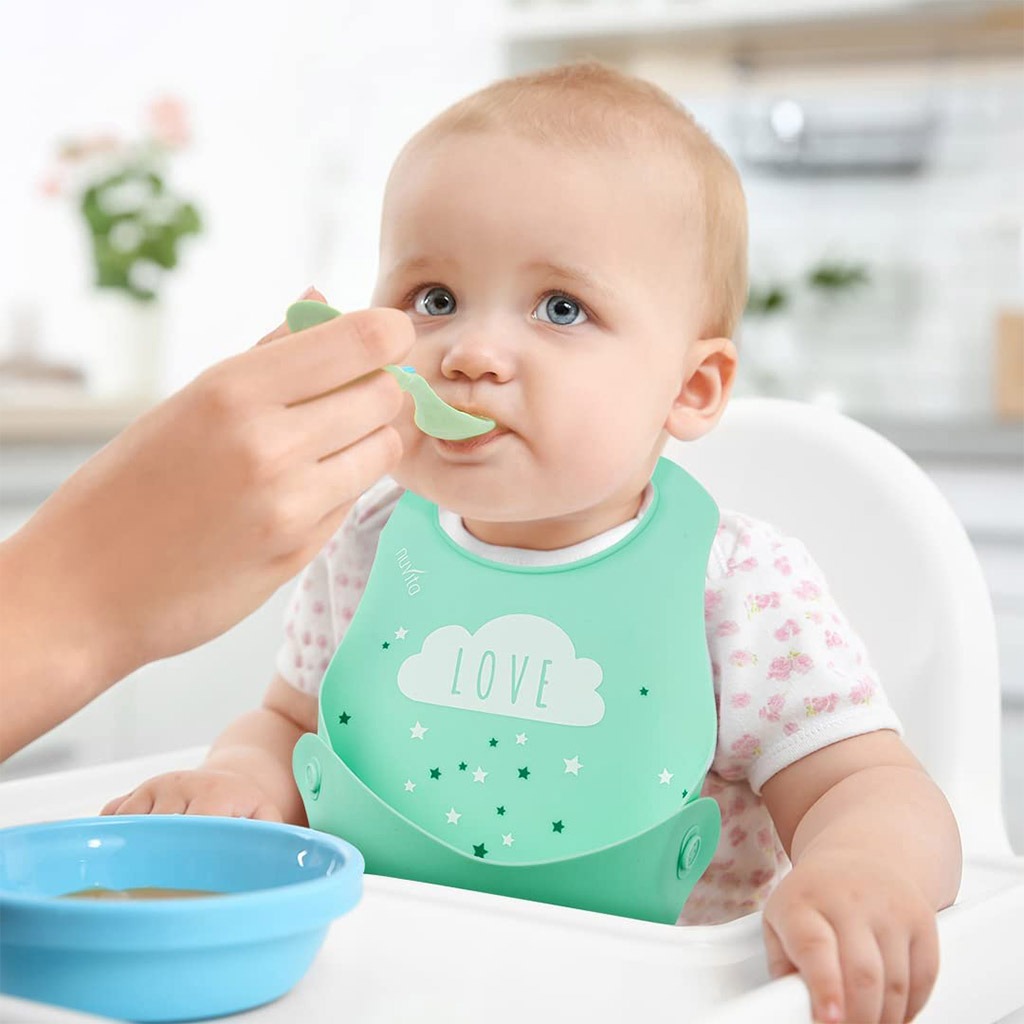 Nuvita Squishy Silicone Roll Up Bib For Baby - Pink/Green, Pack of 2's