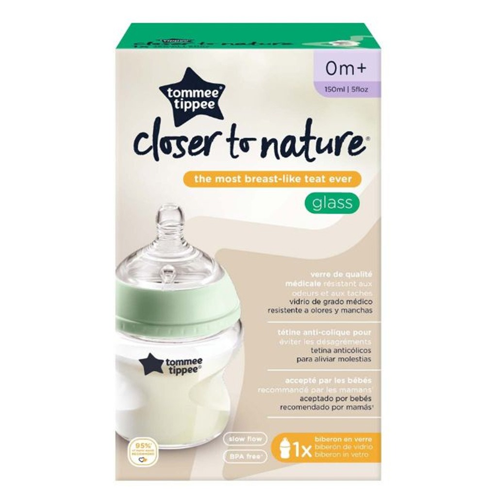 Tommee Tippee Closer To Nature Glass Feeding Bottle For 0 Months+ Babies 150ml