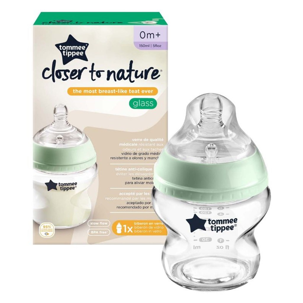 Tommee Tippee Closer To Nature Glass Feeding Bottle For 0 Months+ Babies 150ml