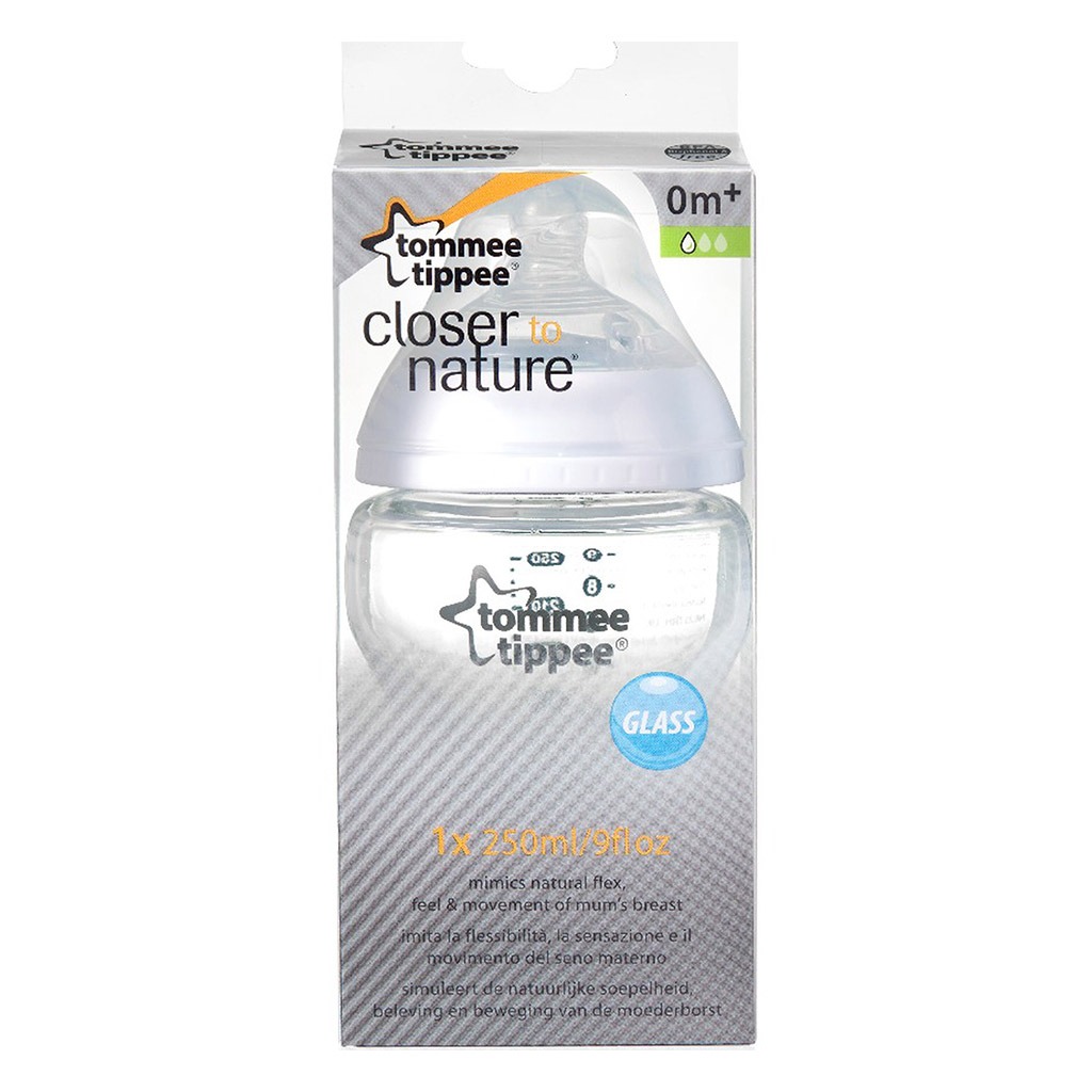 Tommee Tippee Closer To Nature Glass Feeding Bottle For 0 Months+ Babies 250ml