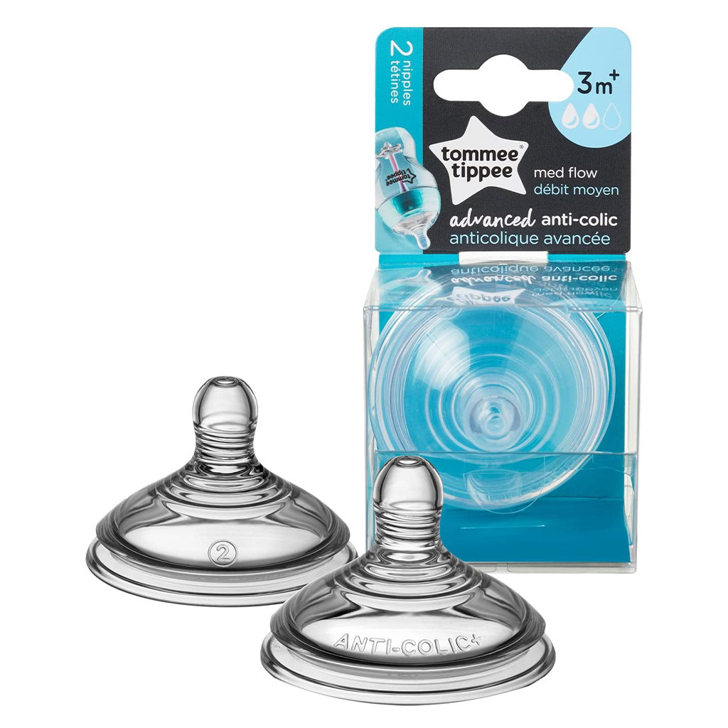 Tommee Tippee Advanced Anti-Colic Medium Flow Teats For 3 Months+ Babies-Pack Of 2