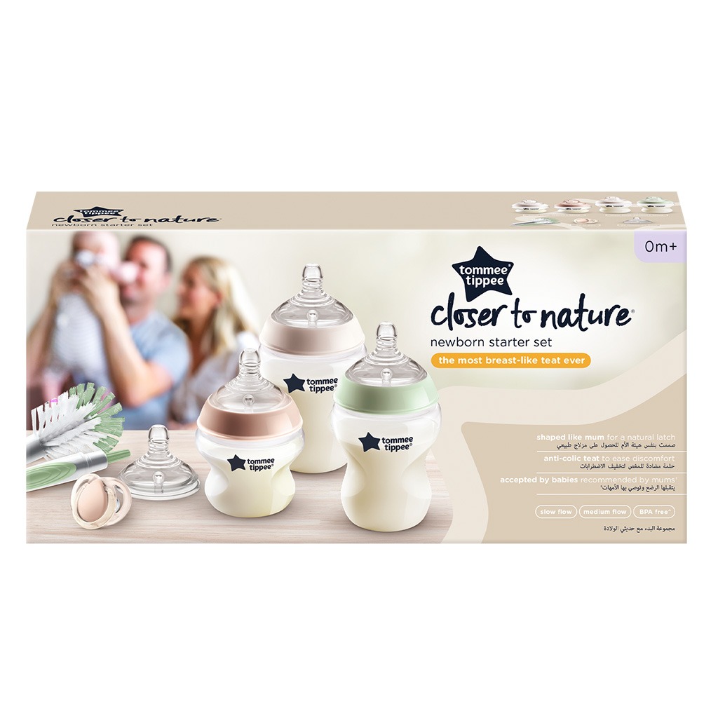 Tommee Tippee Closer To Nature Feeding Bottle Starter Kit, For 0+ Month Babies, Pack of 9 Pieces