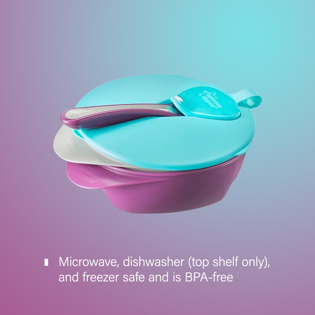 Tommee Tippee On-The-Go Feeding Bowl Blue With Spoon And Lid-Pack Of 2