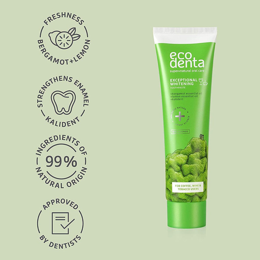 Ecodenta Exceptional Whitening Fluoride Toothpaste With Bergamot And Lemon Essential Oil 100ml