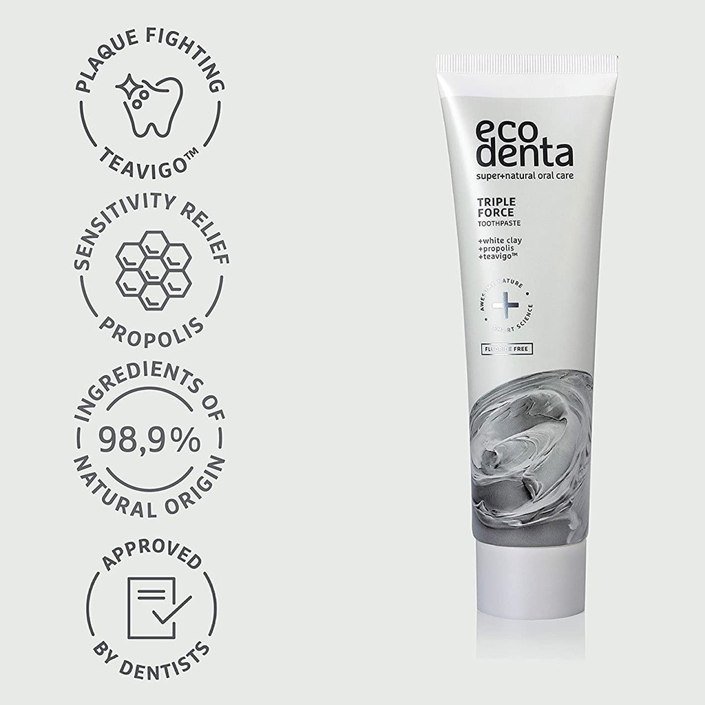 Ecodenta Triple Force Fluoride Free Toothpaste With White Clay And Propolis 100ml