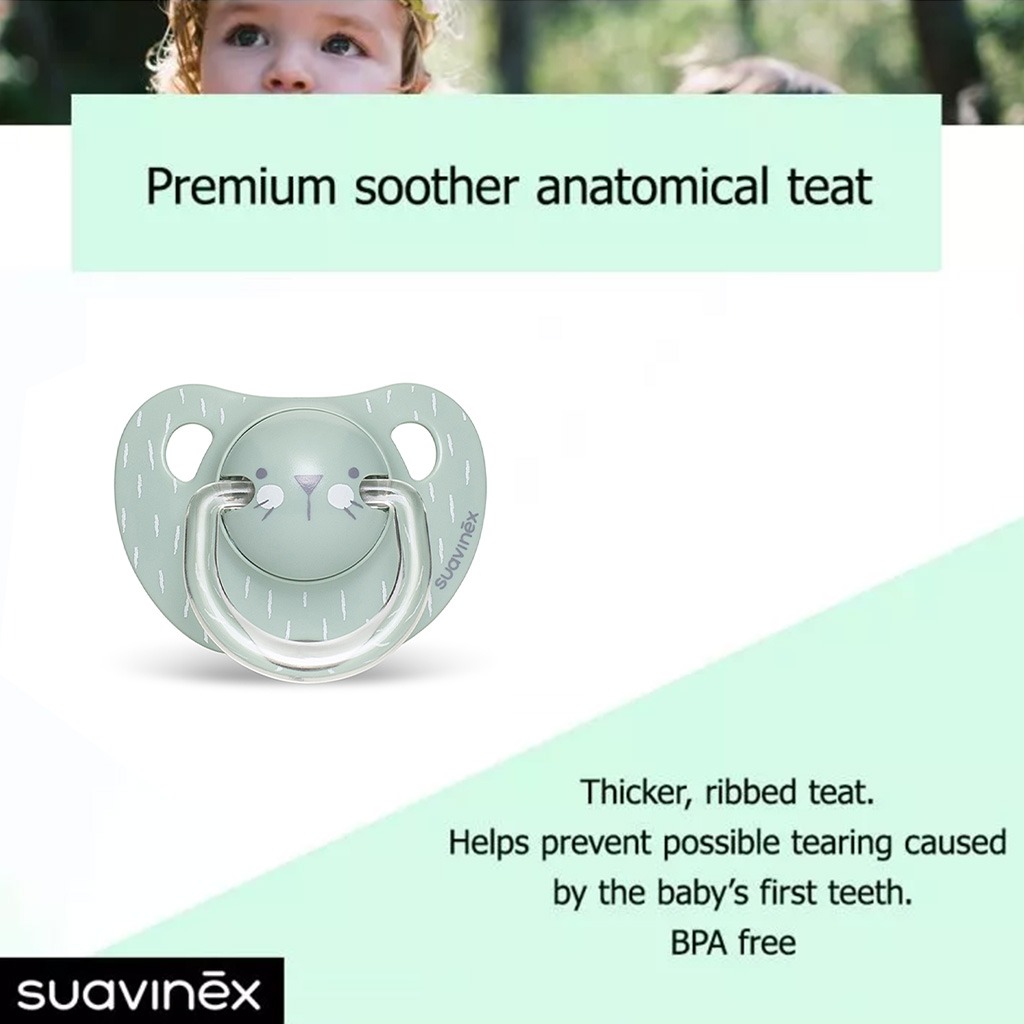 Suavinex Evolution Anatomical Soother For 6-18 Months Baby, Whiskers - Green 