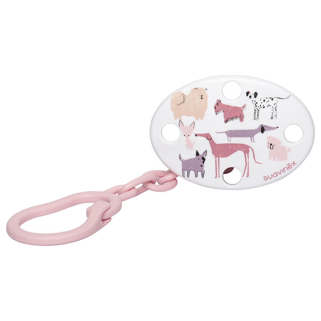 Suavinex Oval Soother Clip Pink Dog For Babies