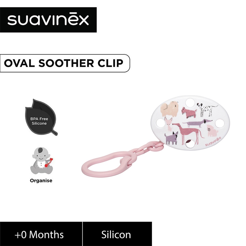 Suavinex Oval Soother Clip Pink Dog For Babies