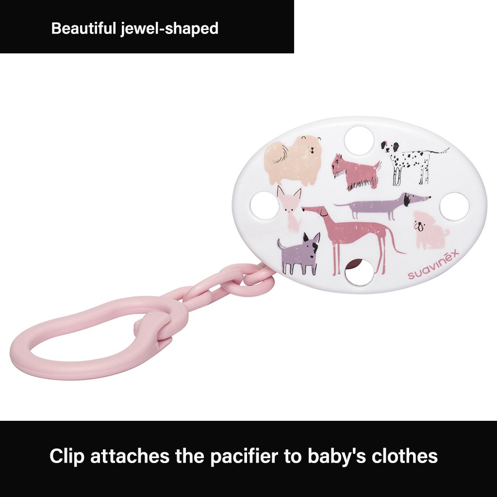 Suavinex Oval Soother Clip Pink Dog For Babies