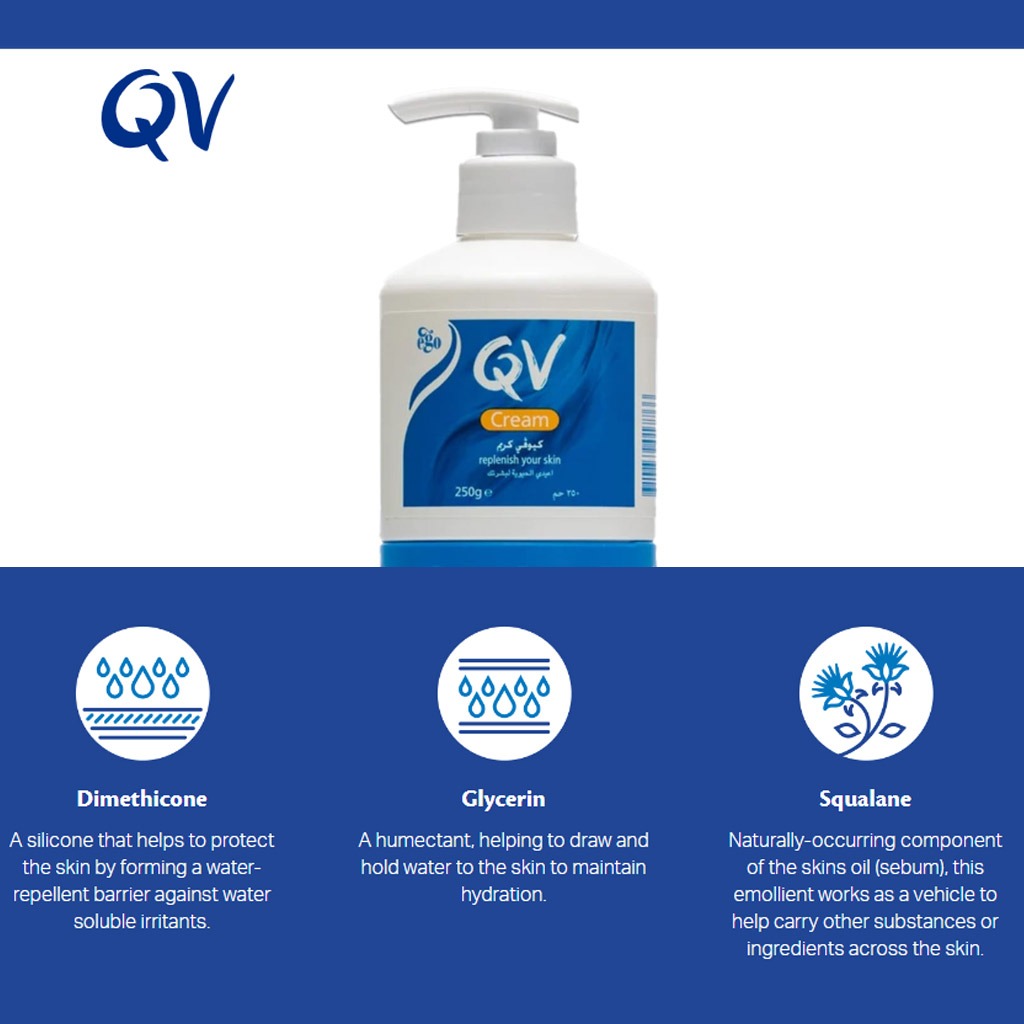 Ego QV Cream, Moisturising Cream For Dry Skin, Pump 250g