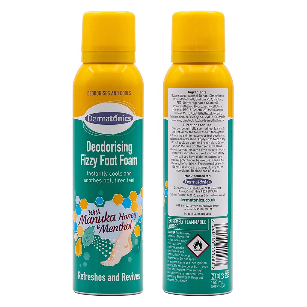 Dermatonics Deodorizing Fizzy Foot Foam With Manuka Honey And Menthol 150ml