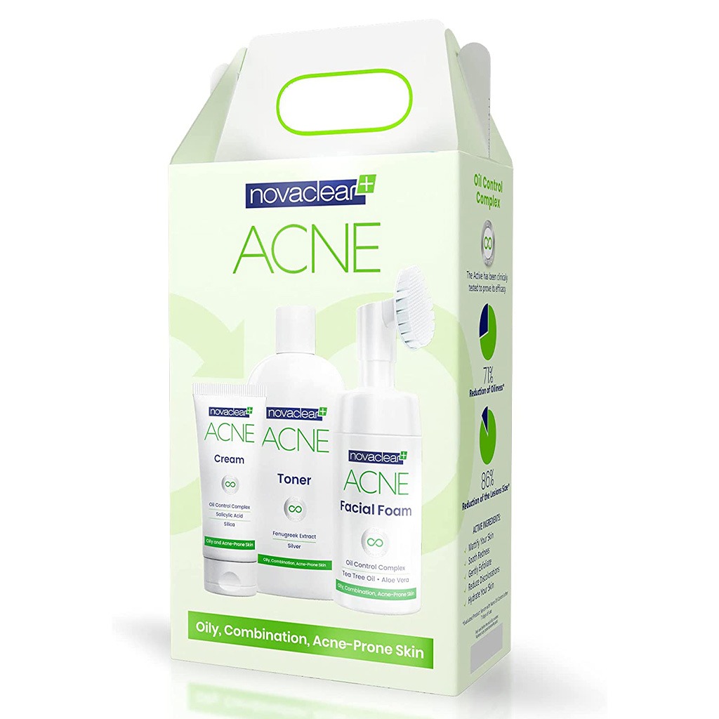 Novaclear Acne Kit With Acne Facial Foam 100ml + Acne Toner 150ml + Acne Cream For Oily, Combination & Acne-Prone Skin 40ml