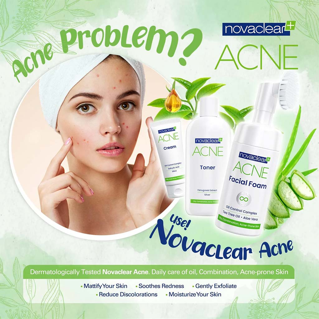 Novaclear Acne Kit With Acne Facial Foam 100ml + Acne Toner 150ml + Acne Cream For Oily, Combination & Acne-Prone Skin 40ml