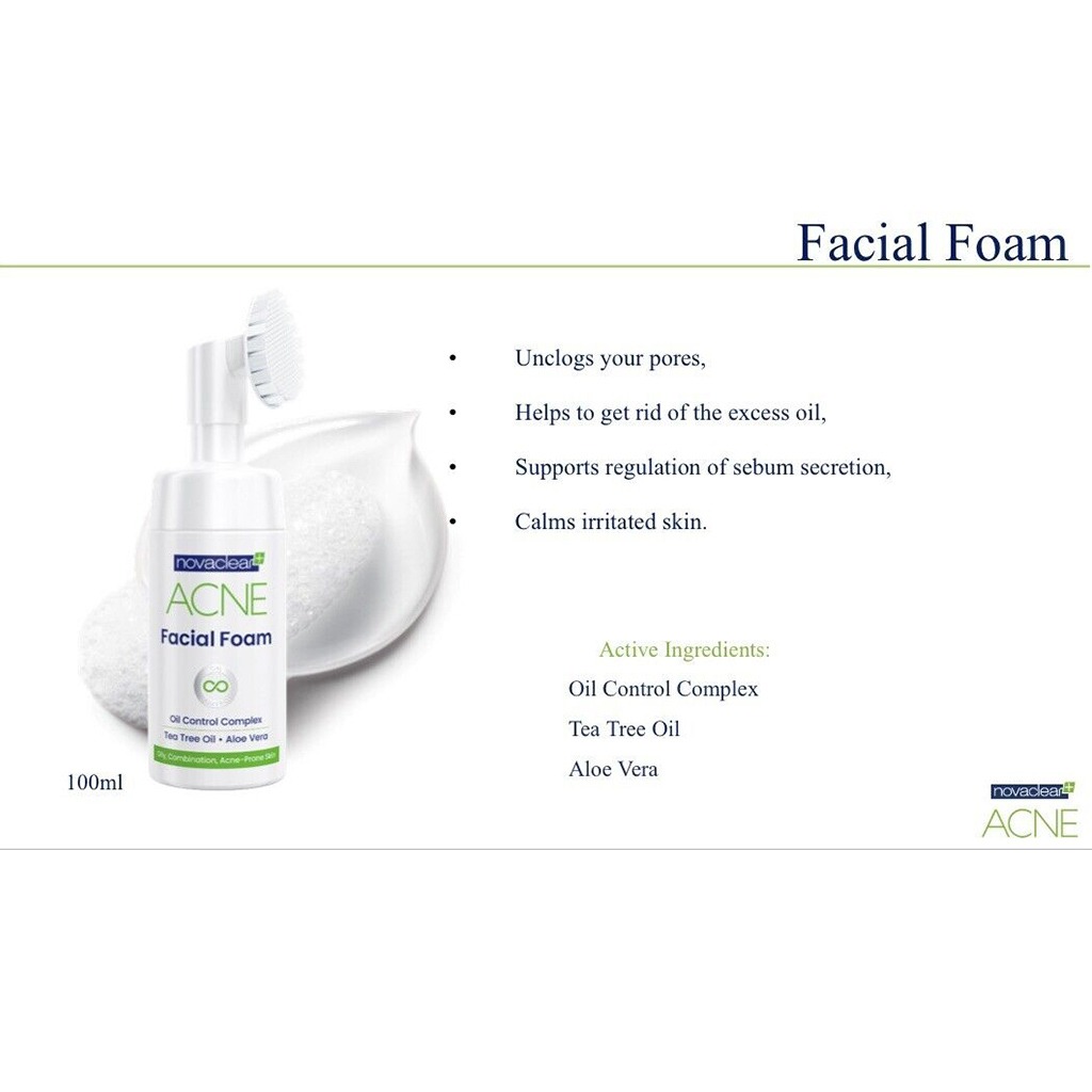 Novaclear Acne Oil Control Facial Foam Cleanser For Oily, Acne-Prone and Combination Skin 100ml