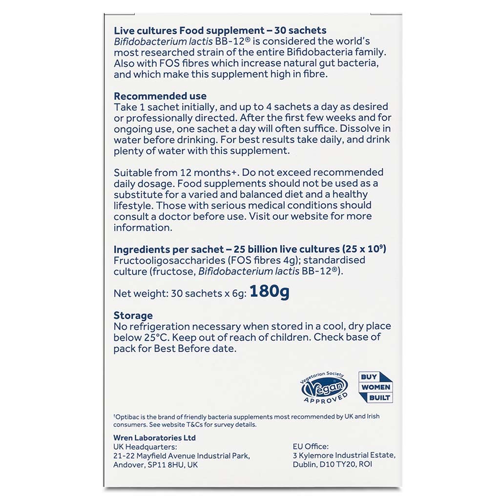 Optibac Bifido And Fibre Probiotics Sachets 30's