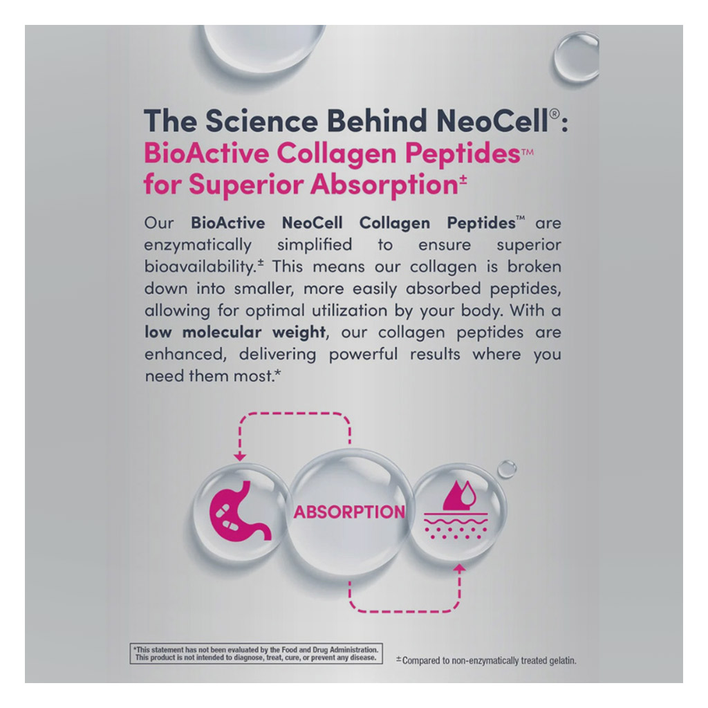 NeoCell Grassfed Collagen Peptides + Vitamin C & Biotin Tablets For Health Skin & Hair 180's