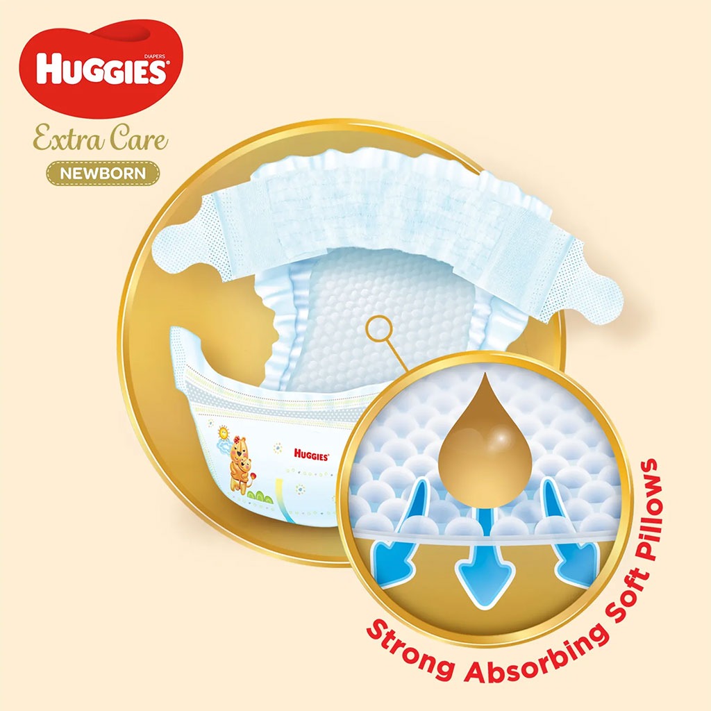 Huggies Extra Care Newborn Diapers, Size 2, 4-6Kg, Pack of 64's