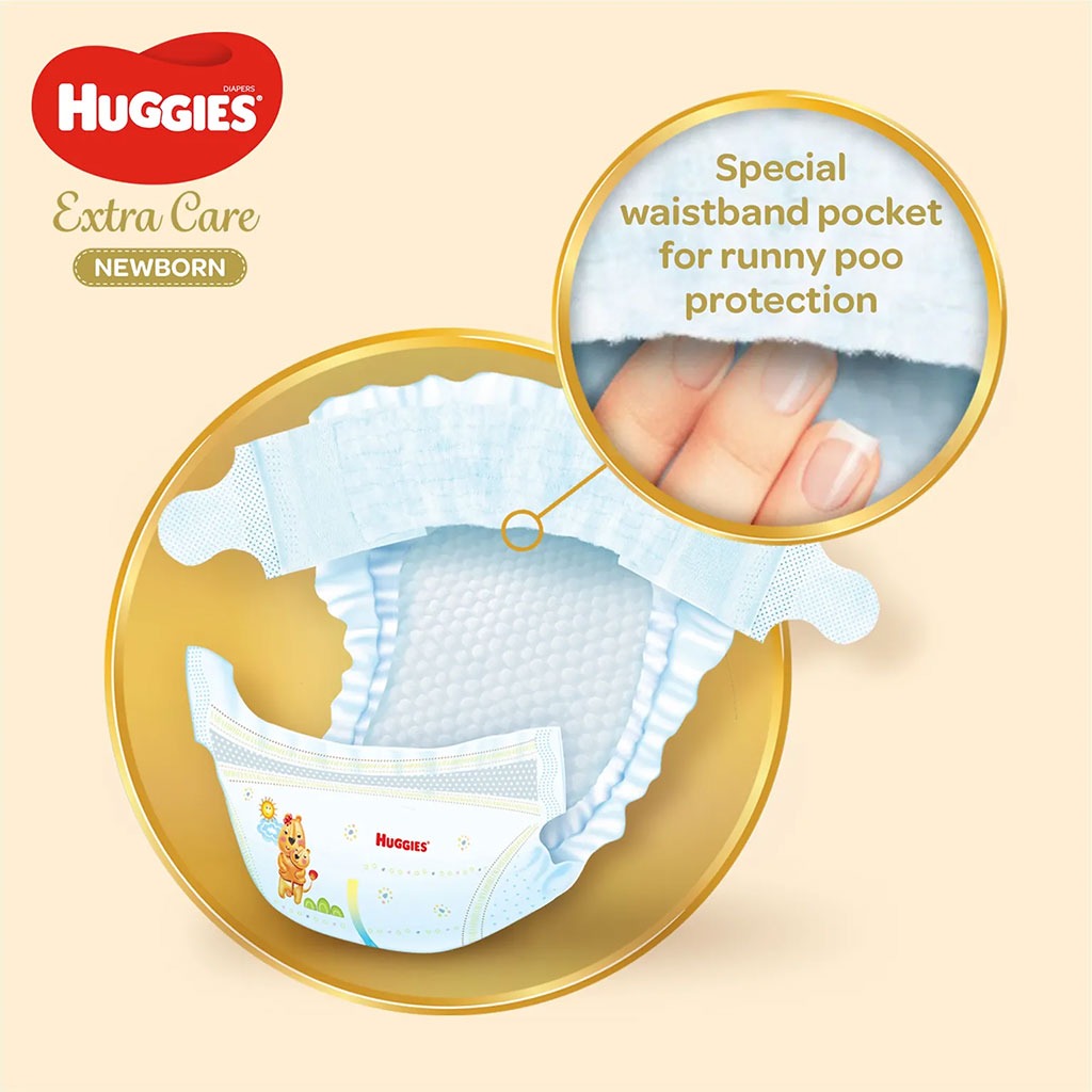 Huggies Extra Care Newborn Diapers, Size 2, 4-6Kg, Pack of 64's