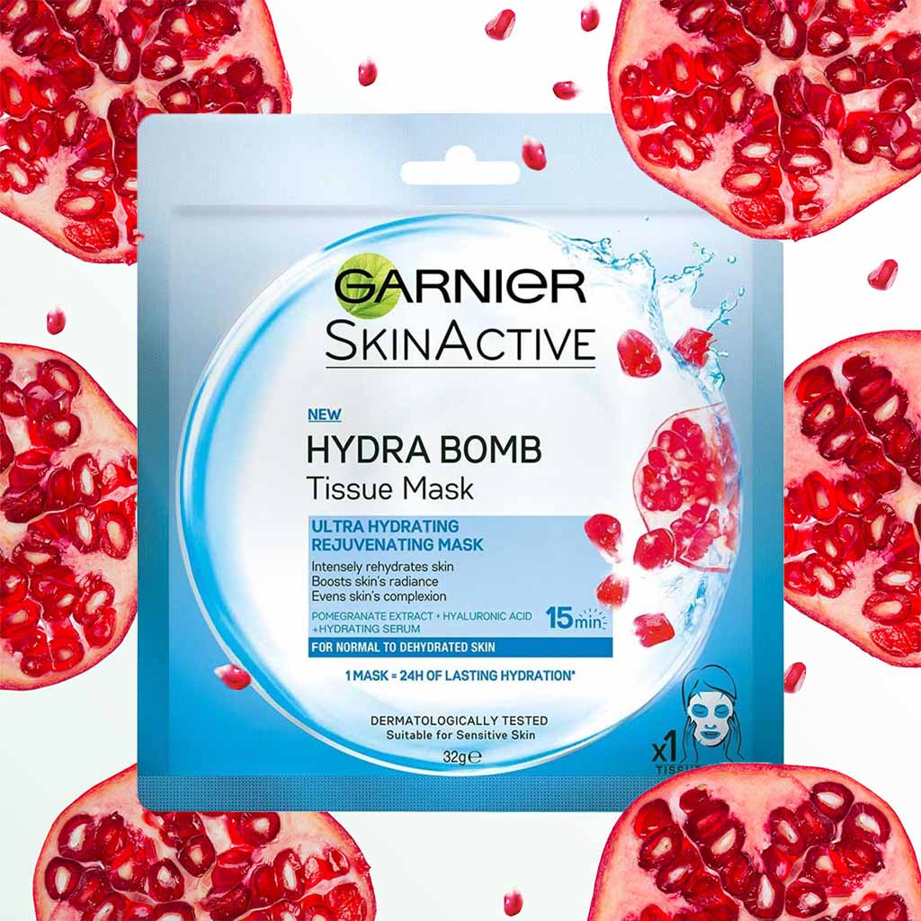 Garnier SkinActive Hydra Bomb Ultra Hydrating and Rejuvenating Facial Tissue Mask with Pomegranate Extract For Normal To Dehydrated Skin, 32g 1's
