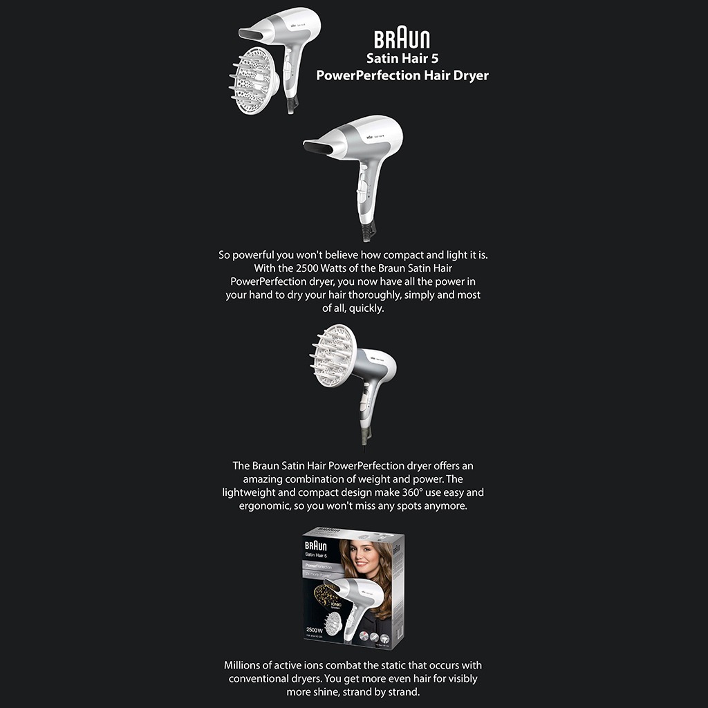 Braun Satin Hair 5 Hair Dryer HD585 With Diffuser And Ionic Function