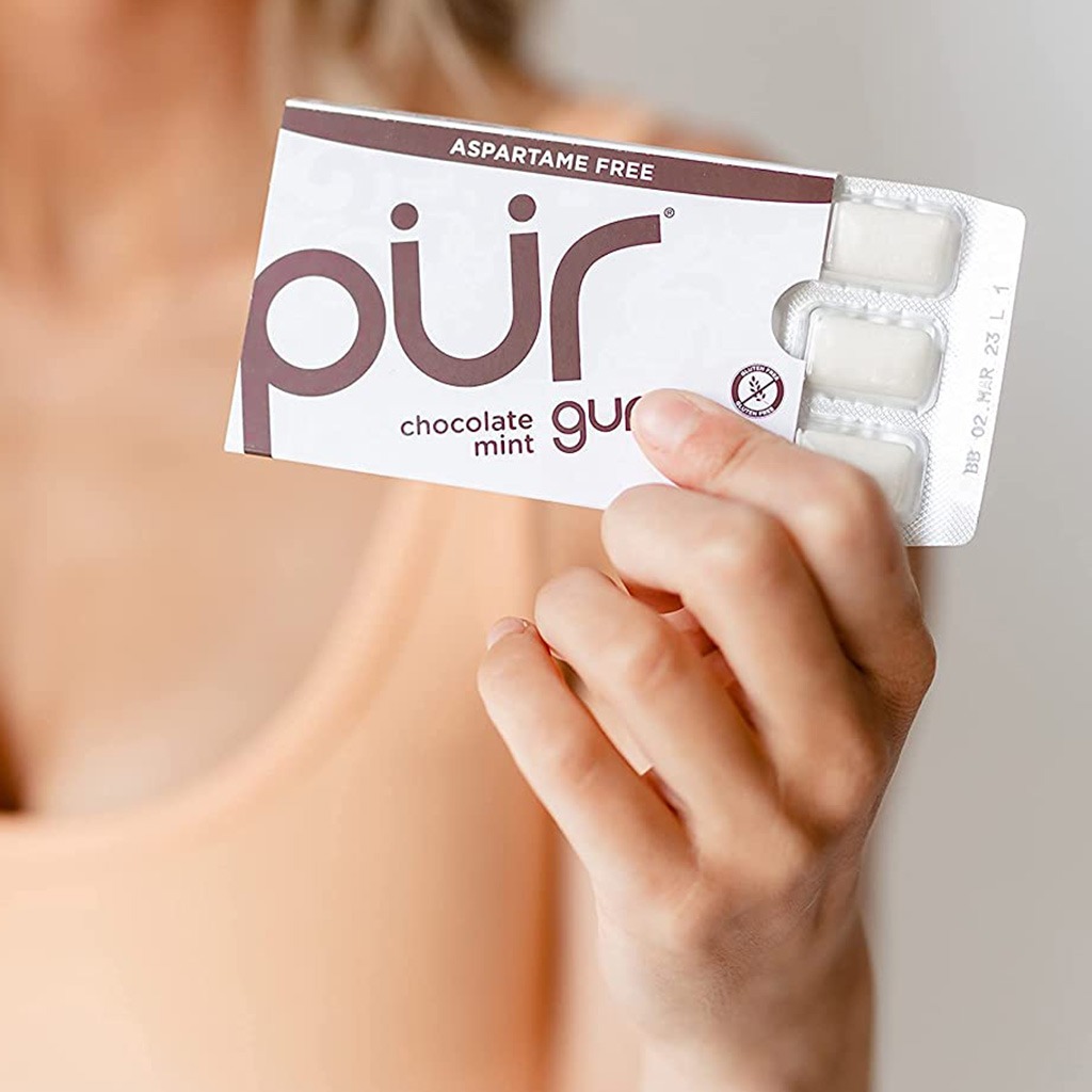 Pur Aspartame & Sugar Free Chocolate Mint Chewing Gum With Xylitol 9 Pieces