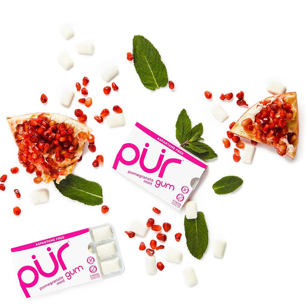Pur Aspartame & Sugar Free Pomegranate Chewing Gum With Xylitol 9 Pieces