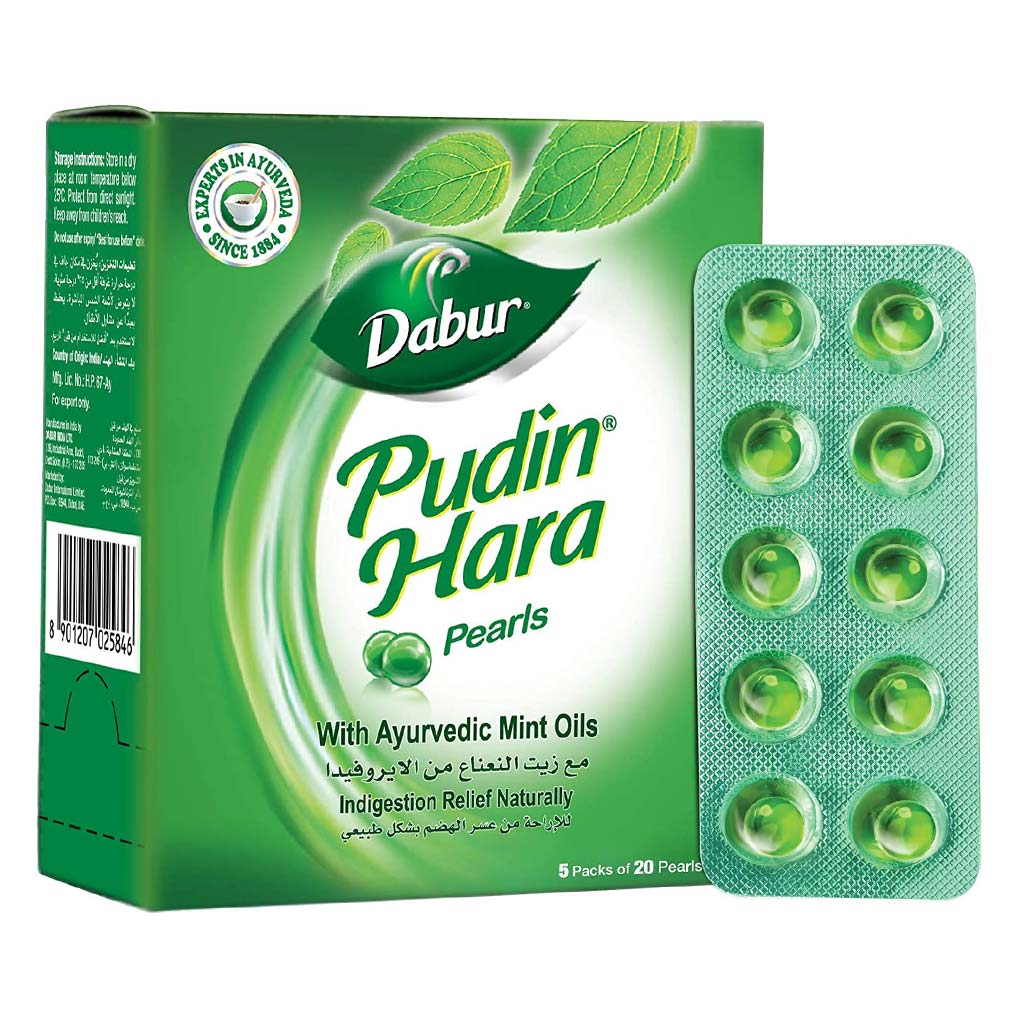 Dabur Pudin Hara Pearls With Ayurvedic Mint Oils 20's, Packs of 5's